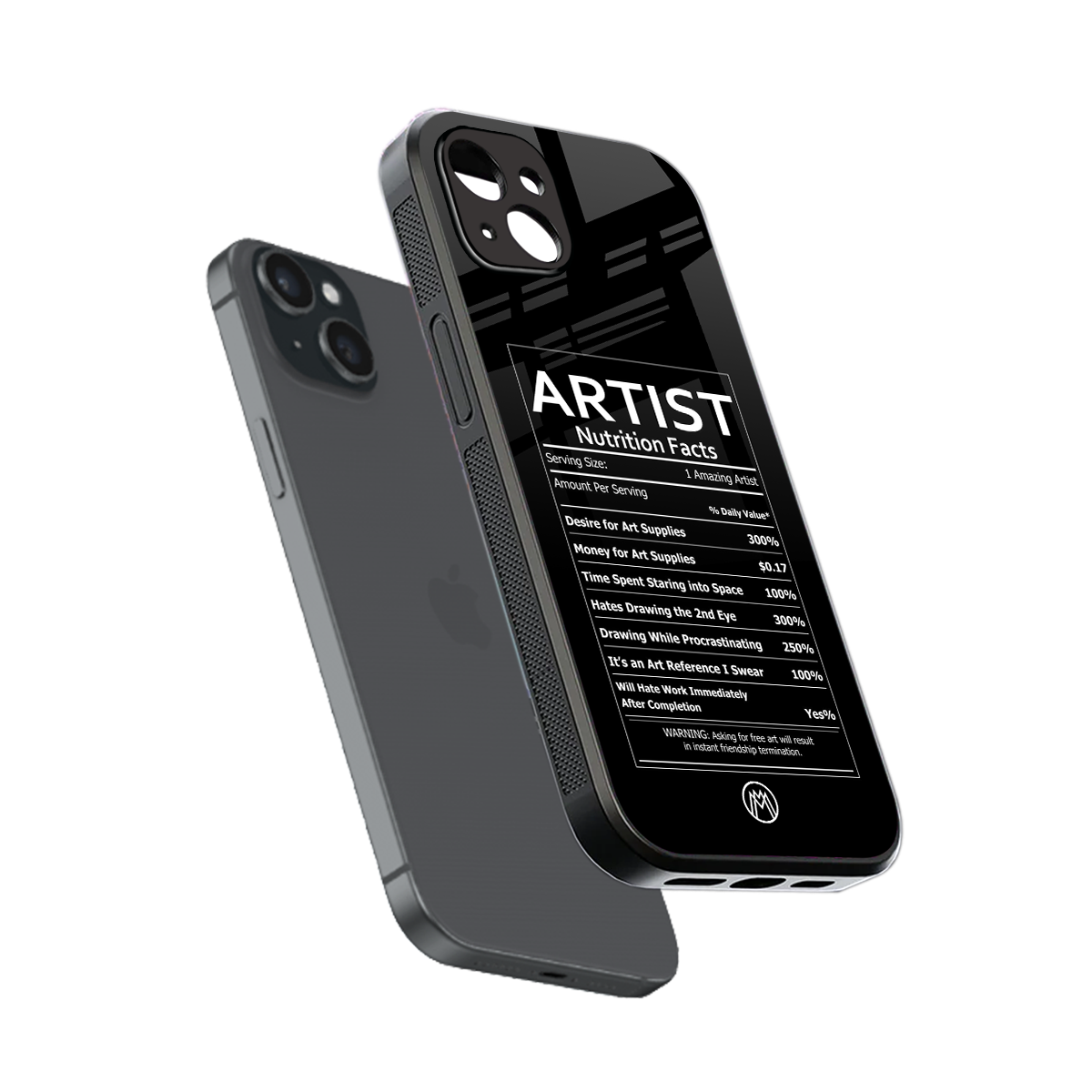 artist nutrition facts back phone cover | glass case for iphone 15 plus