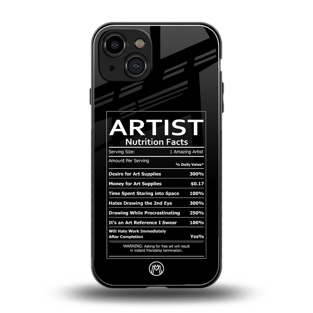 artist nutrition facts back phone cover | glass case for iphone 15