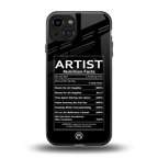 artist nutrition facts back phone cover | glass case for iphone 15