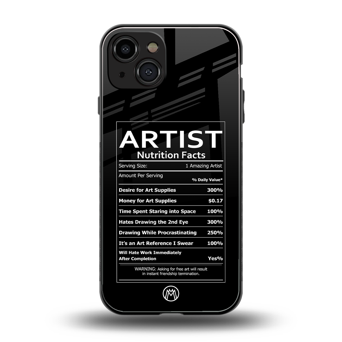 artist nutrition facts back phone cover | glass case for iphone 15
