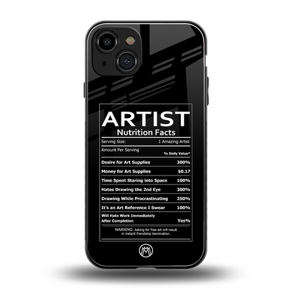 artist nutrition facts back phone cover | glass case for iphone 15