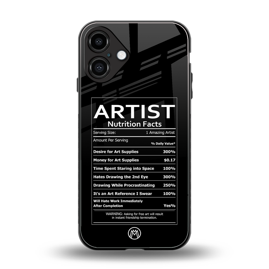 artist nutrition facts back phone cover | glass case for iphone 16 plus