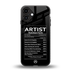 artist nutrition facts back phone cover | glass case for iphone 16 plus