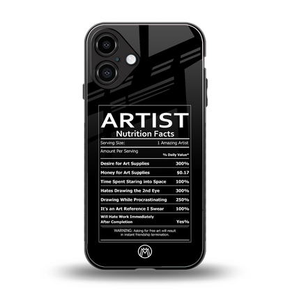 artist nutrition facts back phone cover | glass case for iphone 16 plus