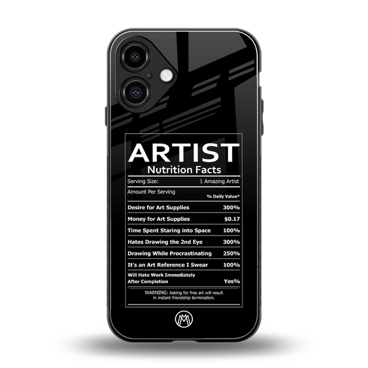 artist nutrition facts back phone cover | glass case for iphone 16 plus