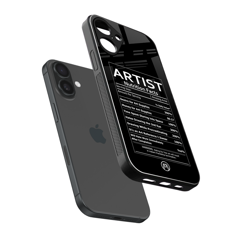artist nutrition facts back phone cover | glass case for iphone 16 plus
