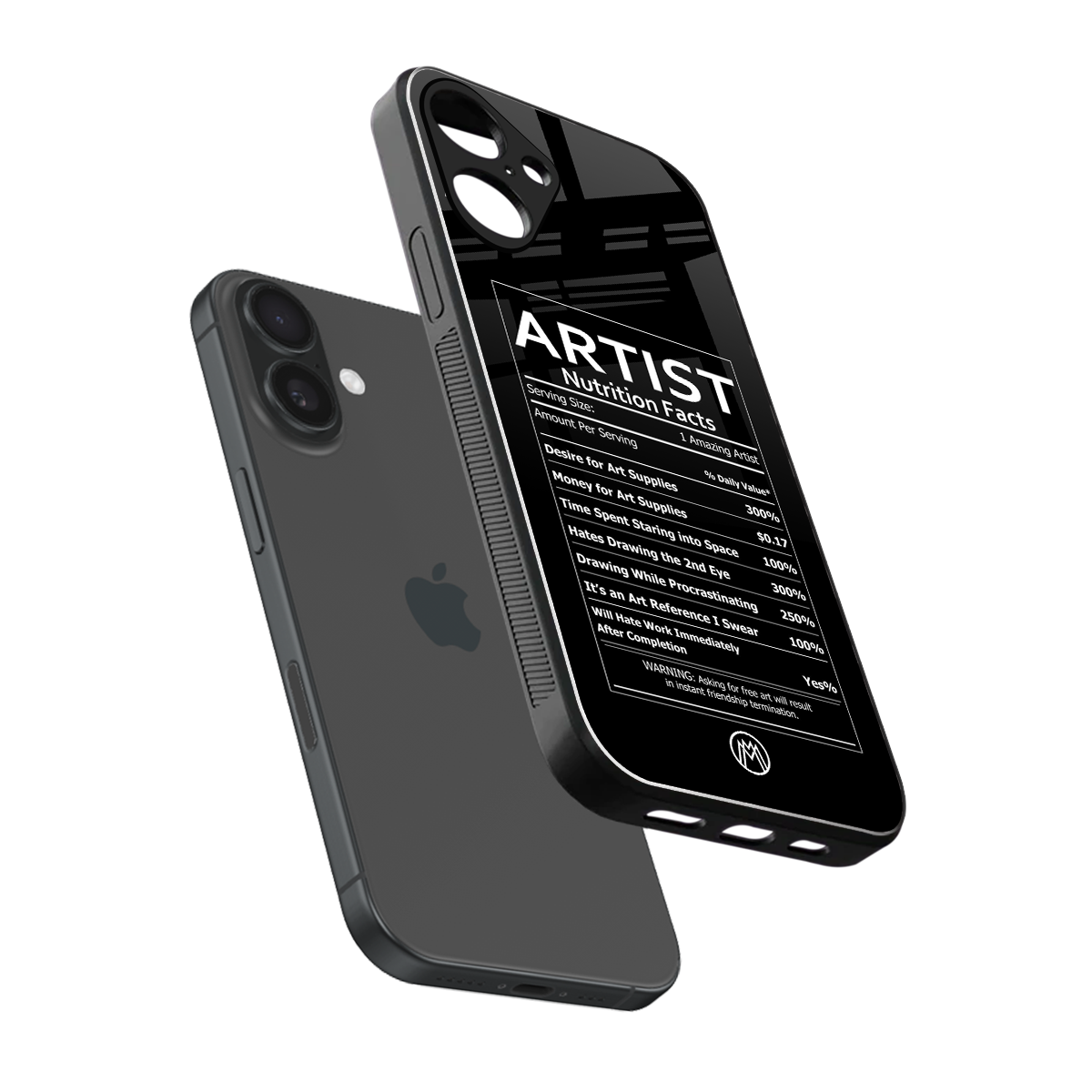 artist nutrition facts back phone cover | glass case for iphone 16 plus