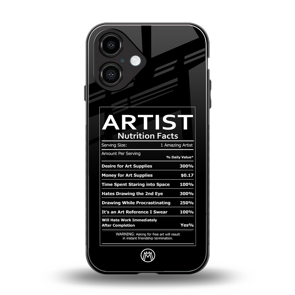 artist nutrition facts back phone cover | glass case for iphone 16