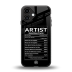 artist nutrition facts back phone cover | glass case for iphone 16