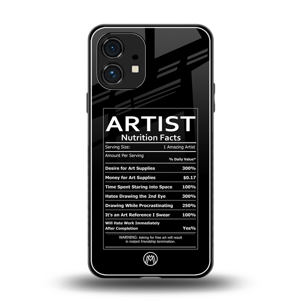 artist nutrition facts back phone cover | glass case for nothing phone 1