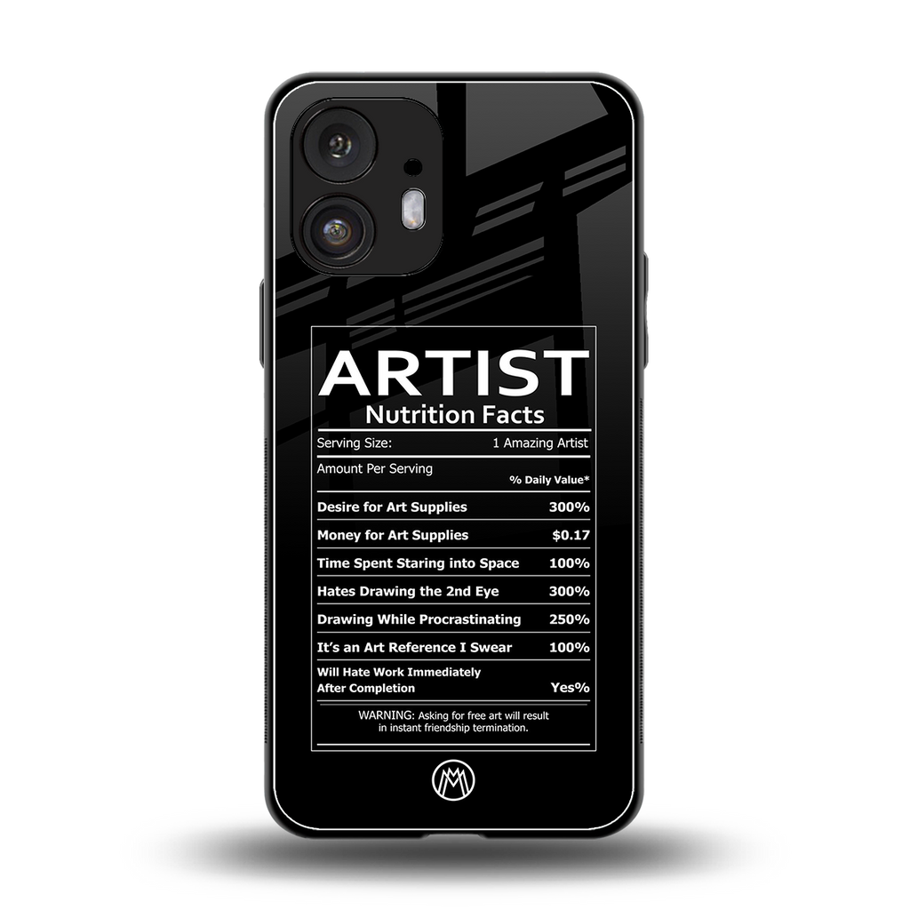 artist nutrition facts back phone cover | glass case for nothing phone 2