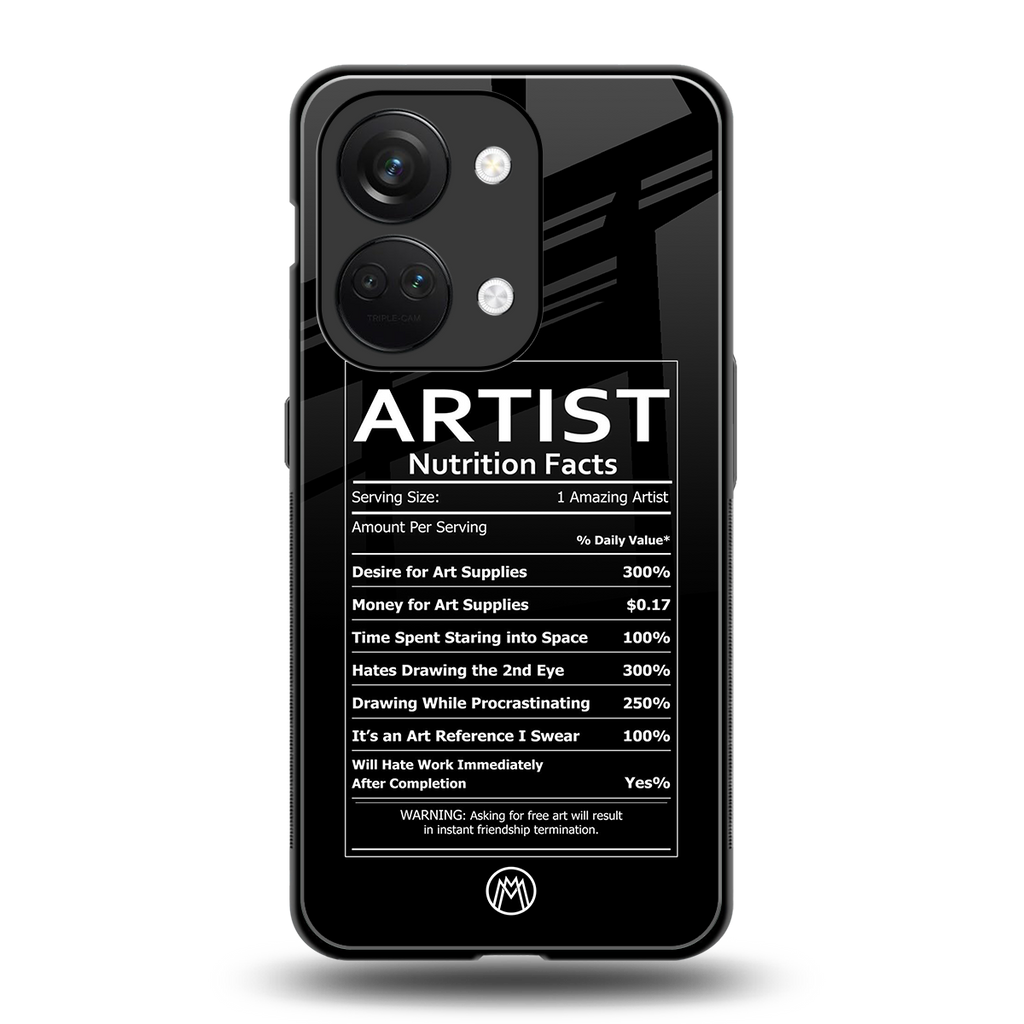 artist nutrition facts back phone cover | glass case for oneplus nord 3