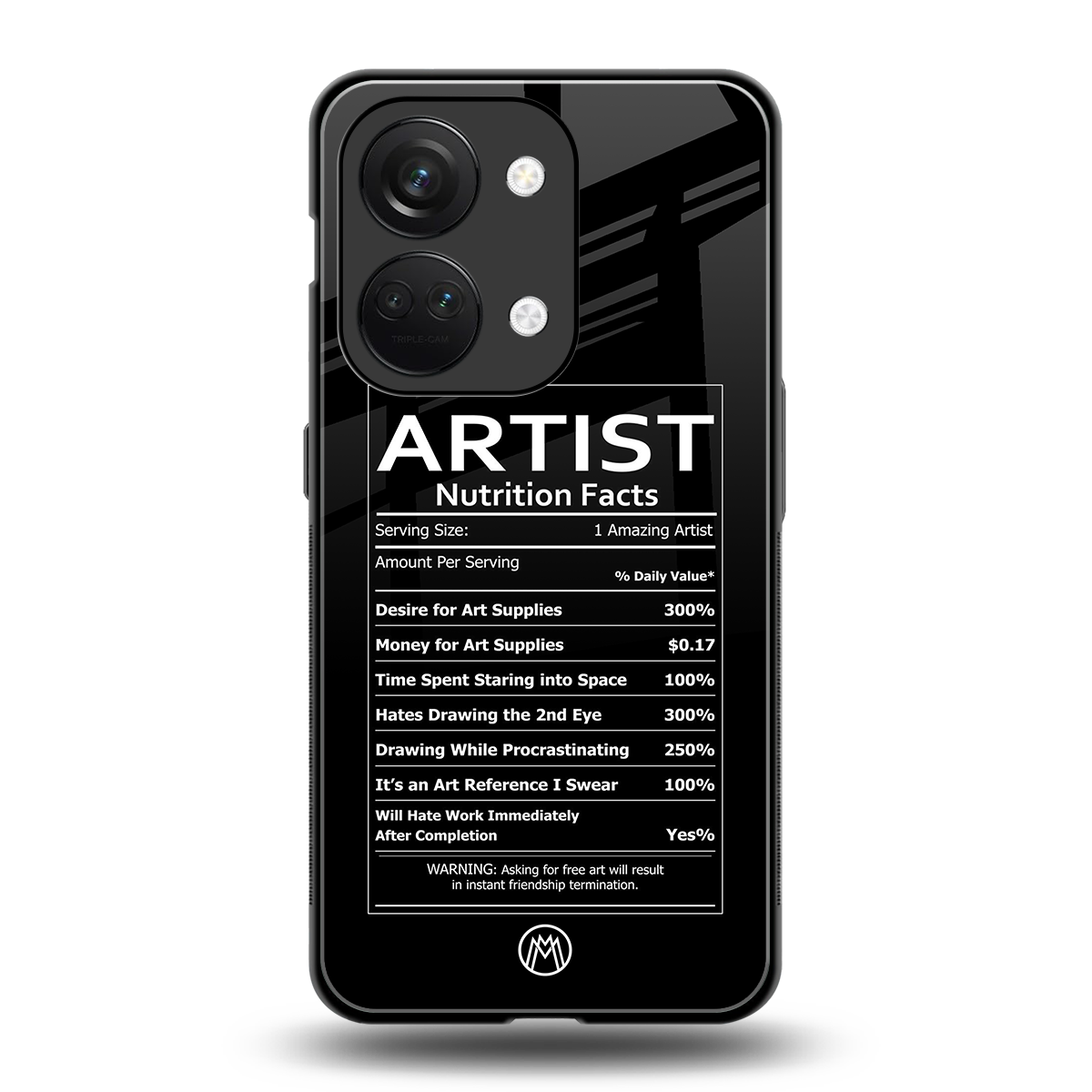 artist nutrition facts back phone cover | glass case for oneplus nord 3
