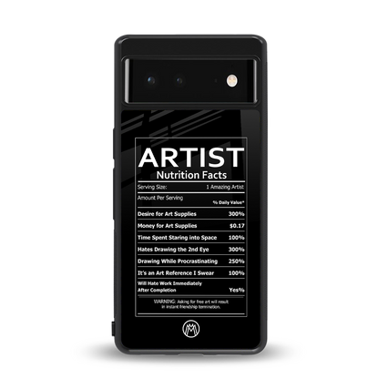 artist nutrition facts back phone cover | glass case for Google Pixel 6A