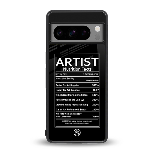 artist nutrition facts back phone cover | glass case for google pixel 8 pro