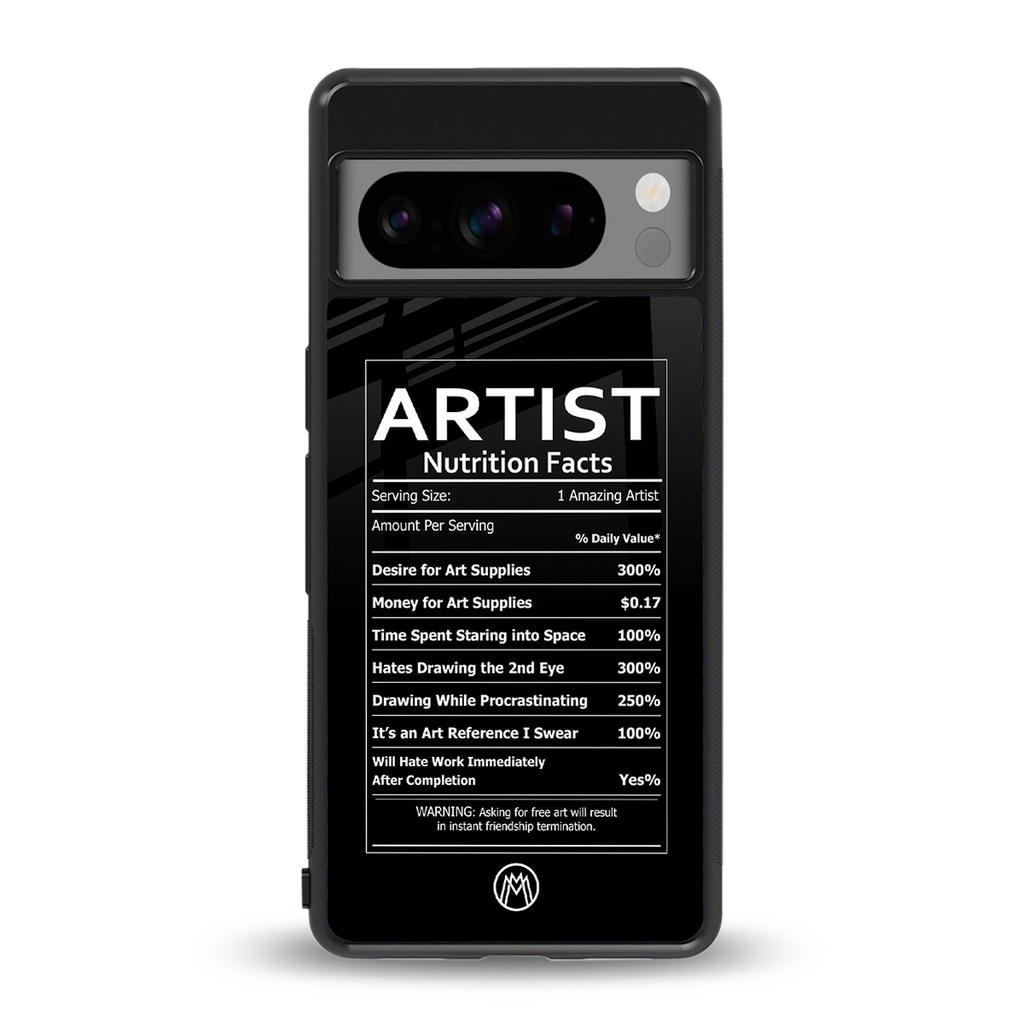 artist nutrition facts back phone cover | glass case for google pixel 8 pro