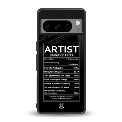 artist nutrition facts back phone cover | glass case for google pixel 8 pro