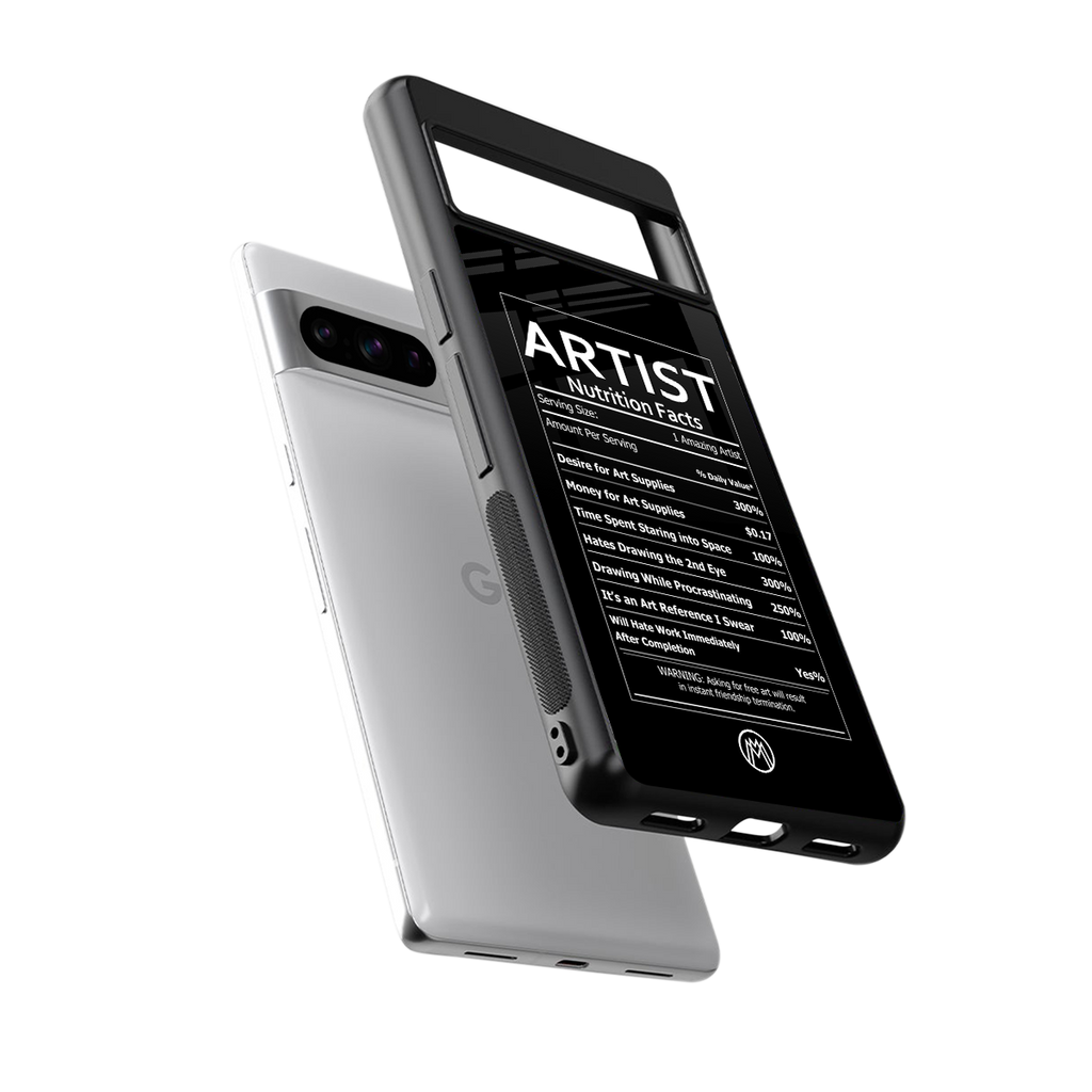 artist nutrition facts back phone cover | glass case for google pixel 8 pro
