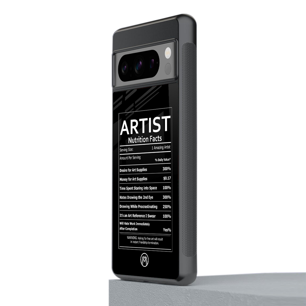 artist nutrition facts back phone cover | glass case for google pixel 8 pro