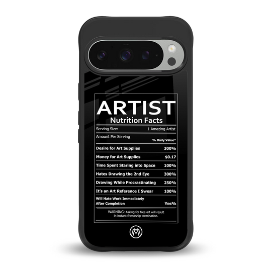 artist nutrition facts back phone cover | glass case for google pixel 9 pro xl