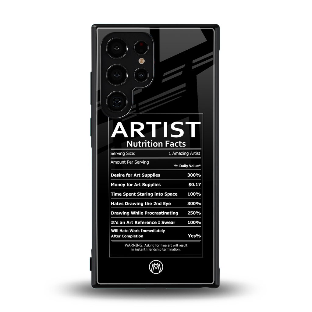 artist nutrition facts back phone cover | glass case for samsung galaxy s23 ultra