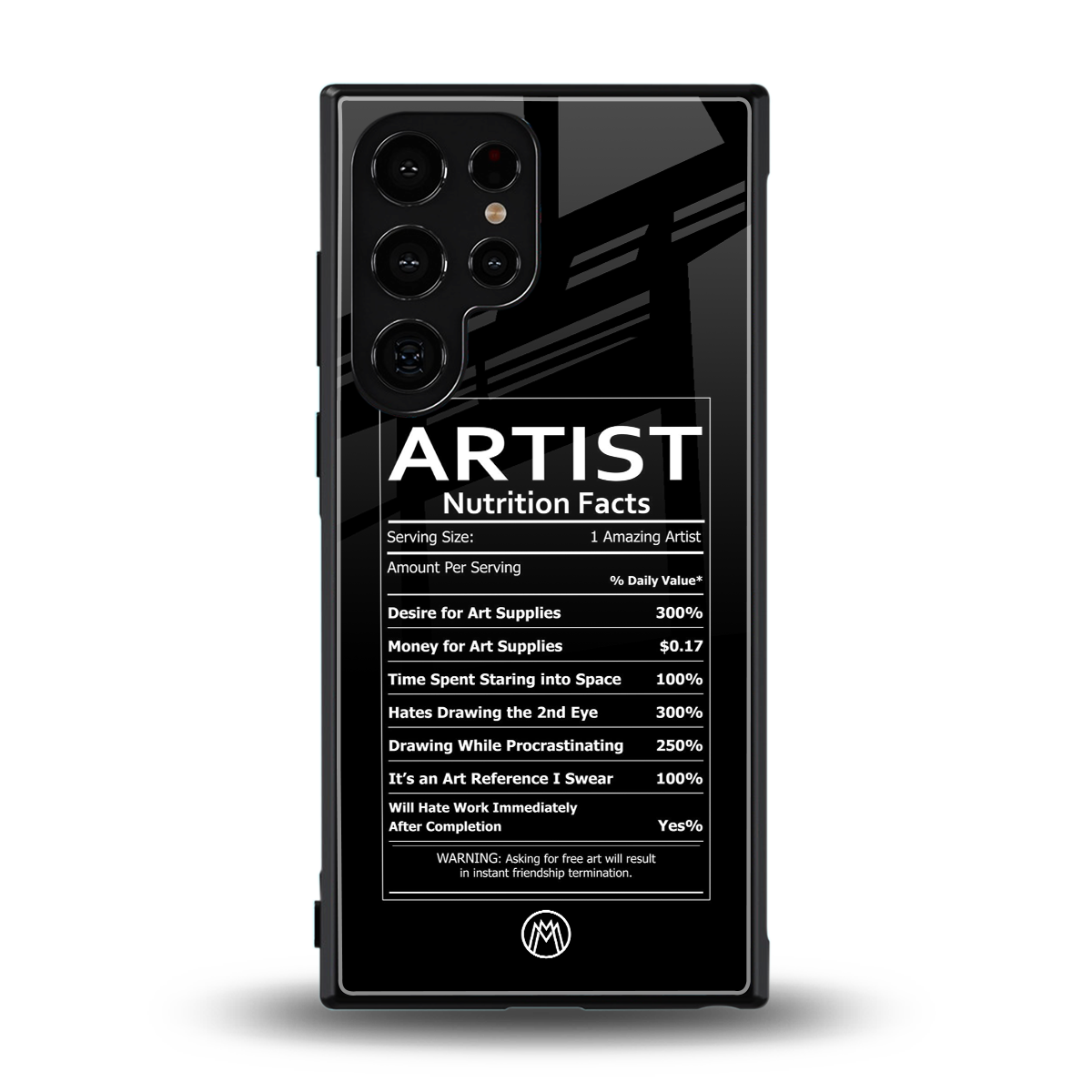 artist nutrition facts back phone cover | glass case for samsung galaxy s23 ultra