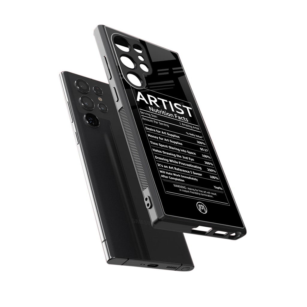 artist nutrition facts back phone cover | glass case for samsung galaxy s23 ultra