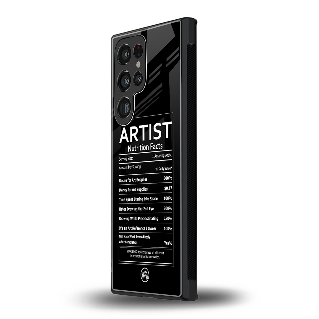 artist nutrition facts back phone cover | glass case for samsung galaxy s23 ultra