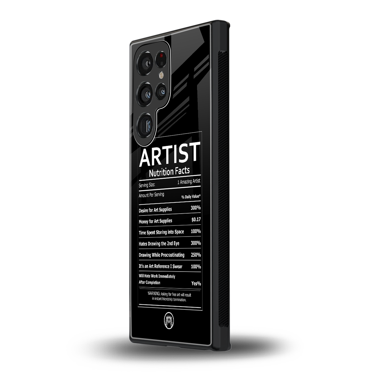 artist nutrition facts back phone cover | glass case for samsung galaxy s23 ultra