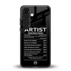 artist nutrition facts back phone cover | glass case for samsung galaxy s24 plus