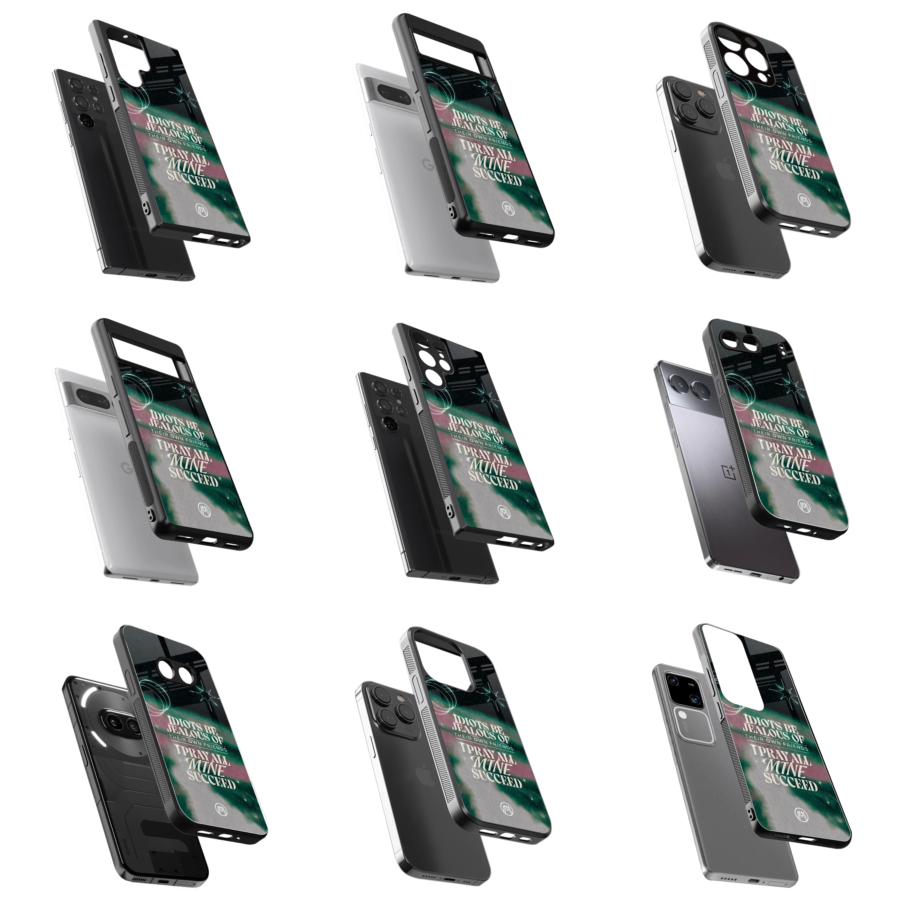 Durable Glass Back Mobile Case for iPhone, Samsung, OnePlus, Google Pixel, Redmi, Vivo, Oppo