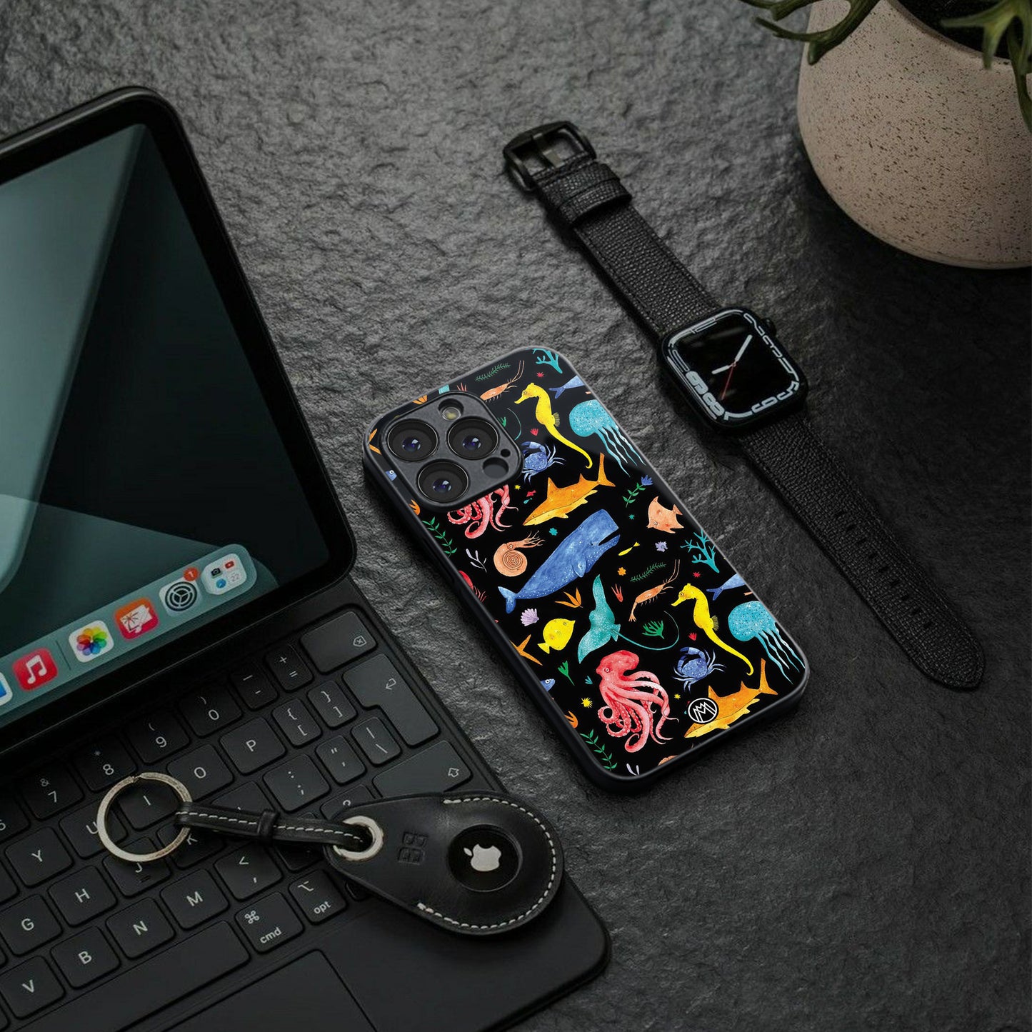 atomic ocean back phone cover | glass case for iphone 15 pro