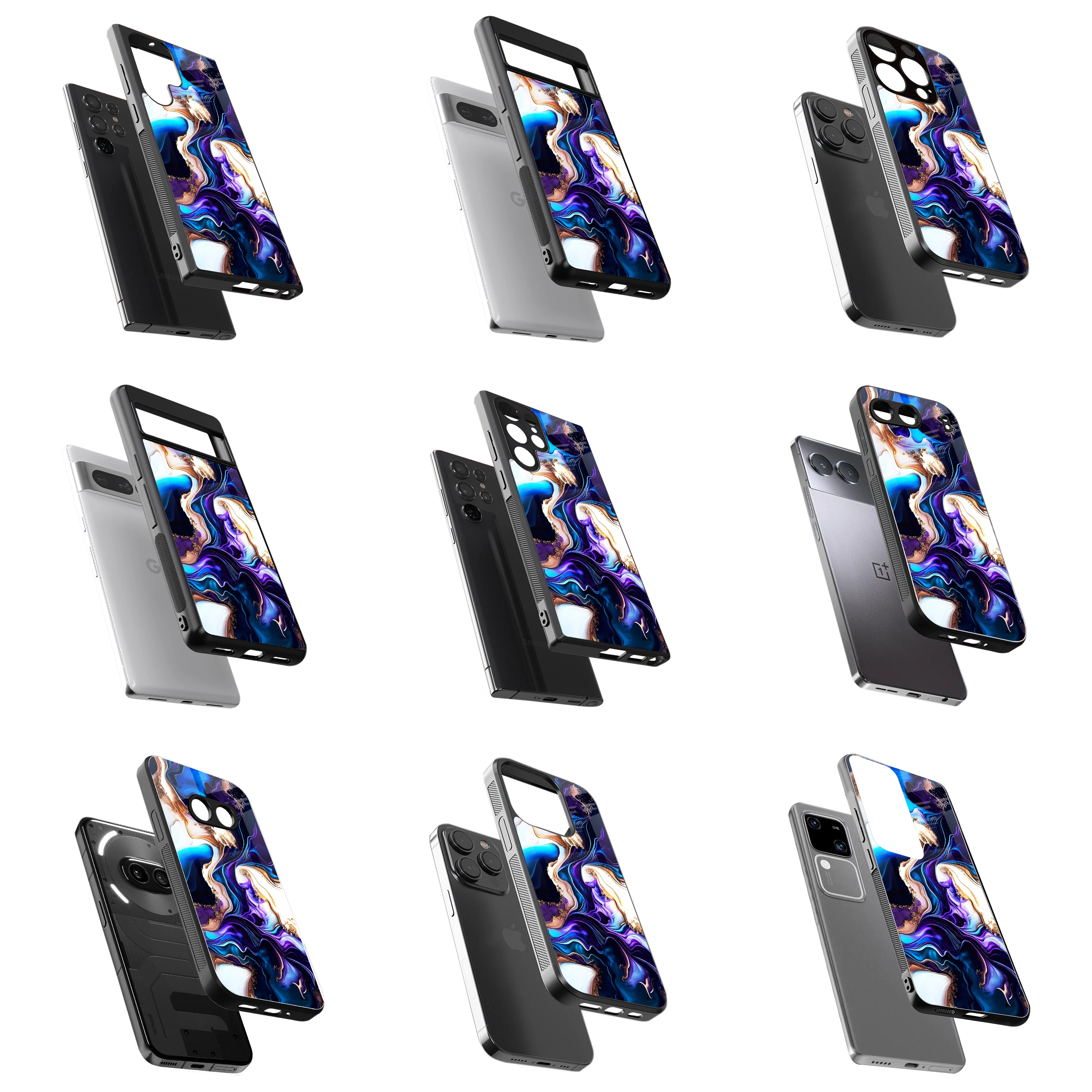 Durable Glass Back Mobile Case for iPhone, Samsung, OnePlus, Google Pixel, Redmi, Vivo, Oppo
