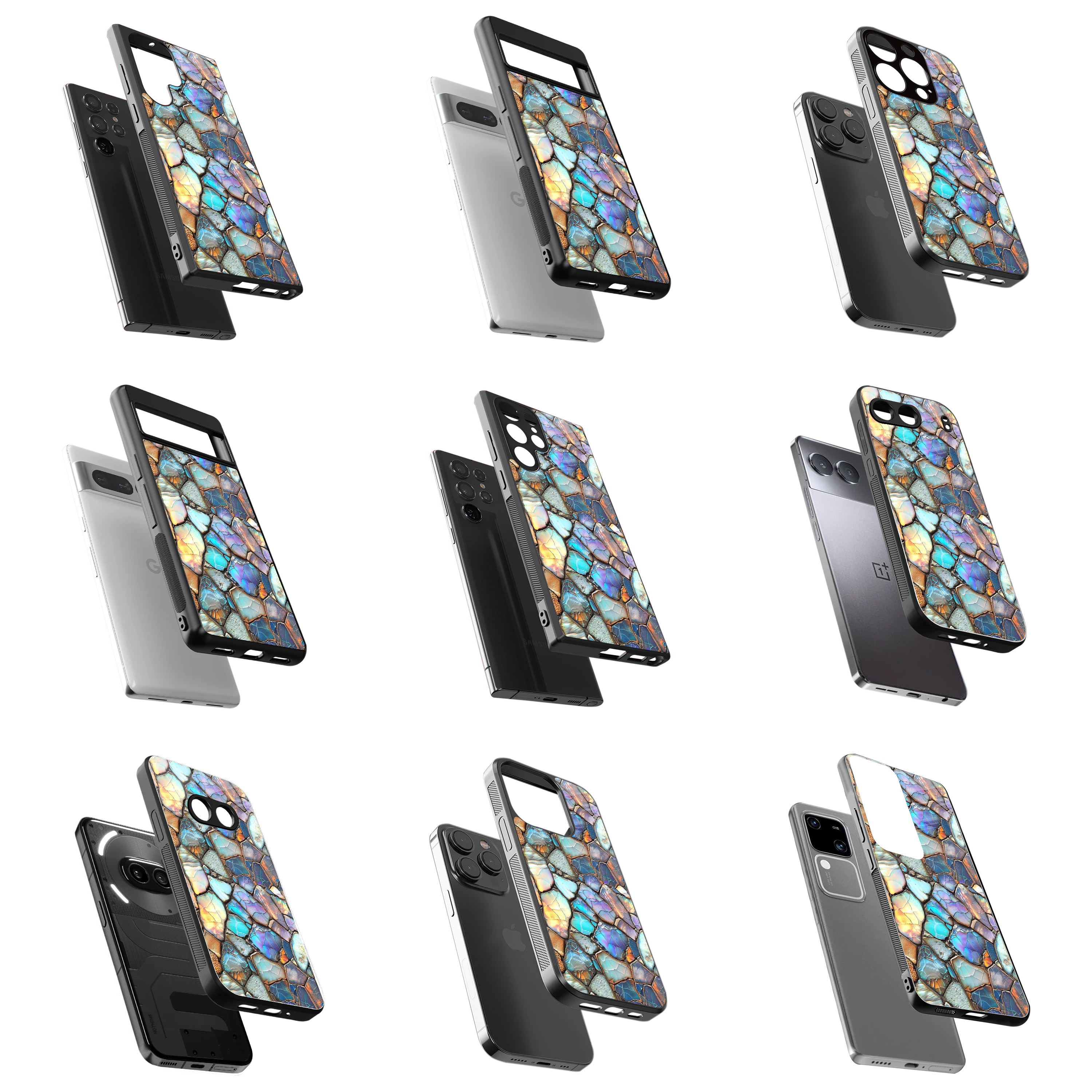 Durable Glass Back Mobile Case for iPhone, Samsung, OnePlus, Google Pixel, Redmi, Vivo, Oppo