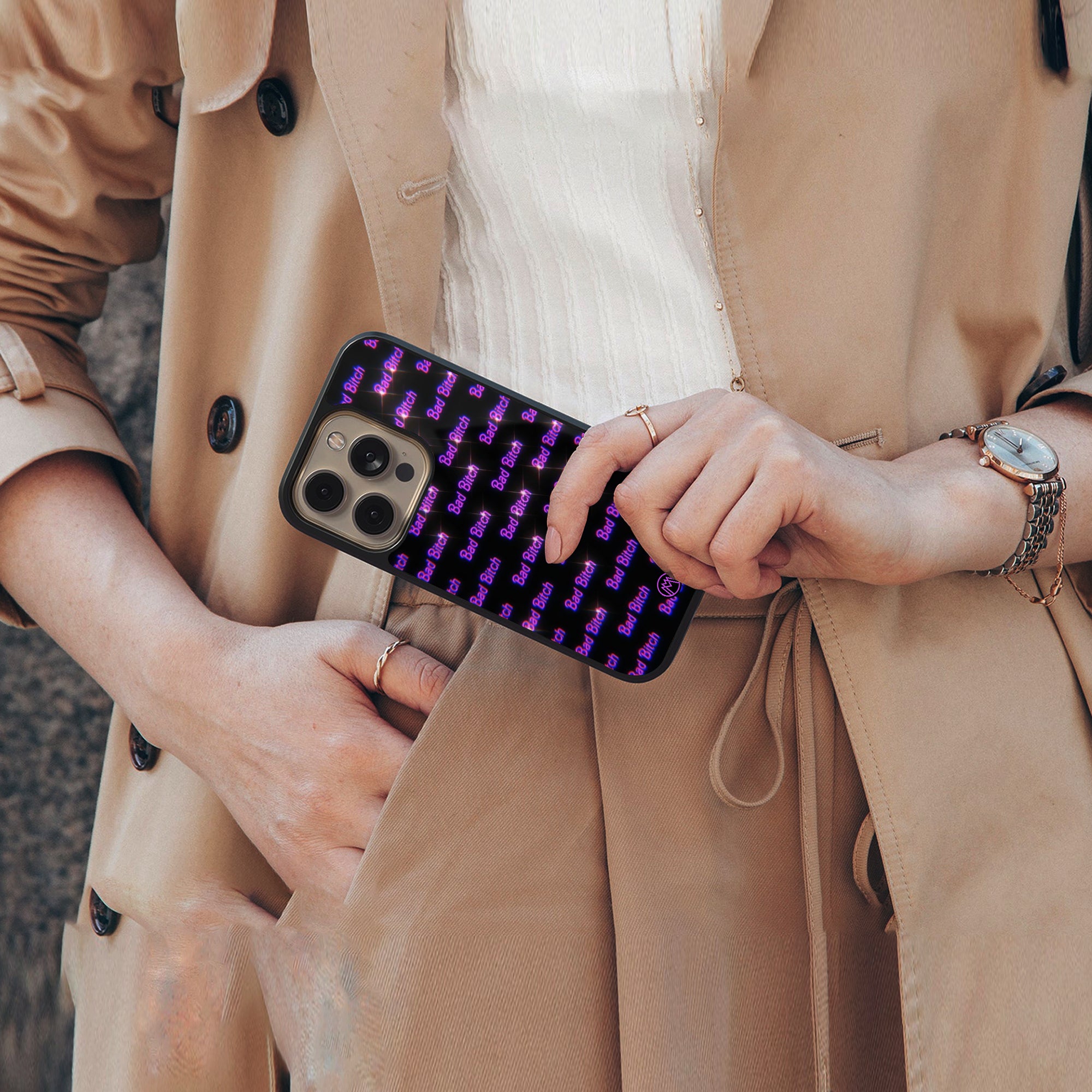 bad bitch back phone cover | glass case for iphone 16 plus