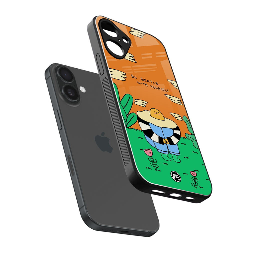 be gentle with yourself back phone cover | glass case for iphone 16 plus