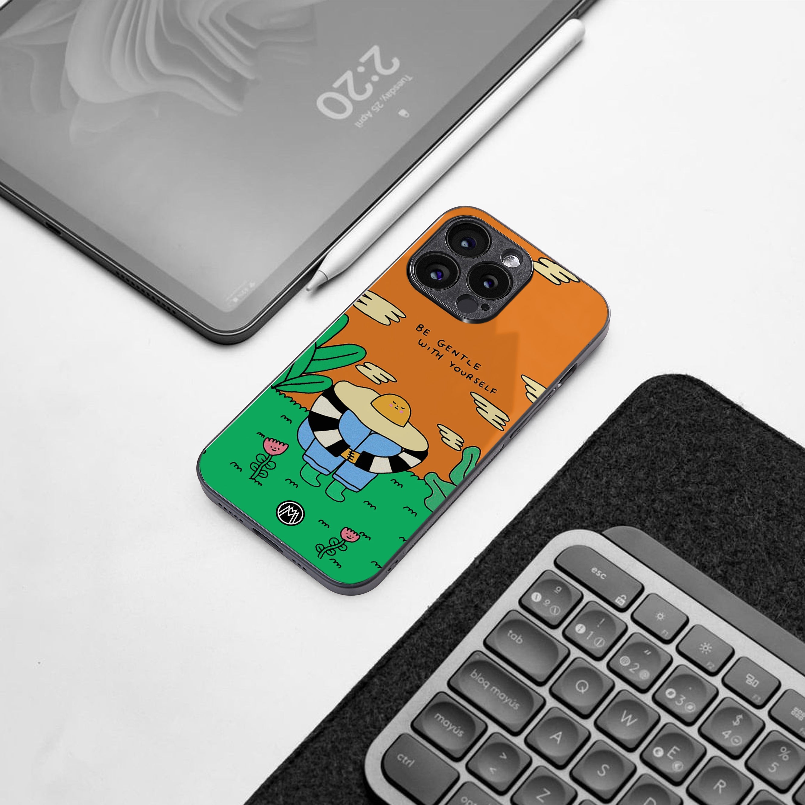 be gentle with yourself back phone cover | glass case for iphone 16 plus