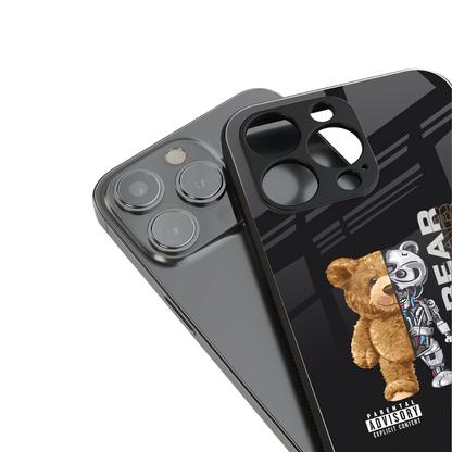 bear pal back phone cover | glass case for iphone 15 plus