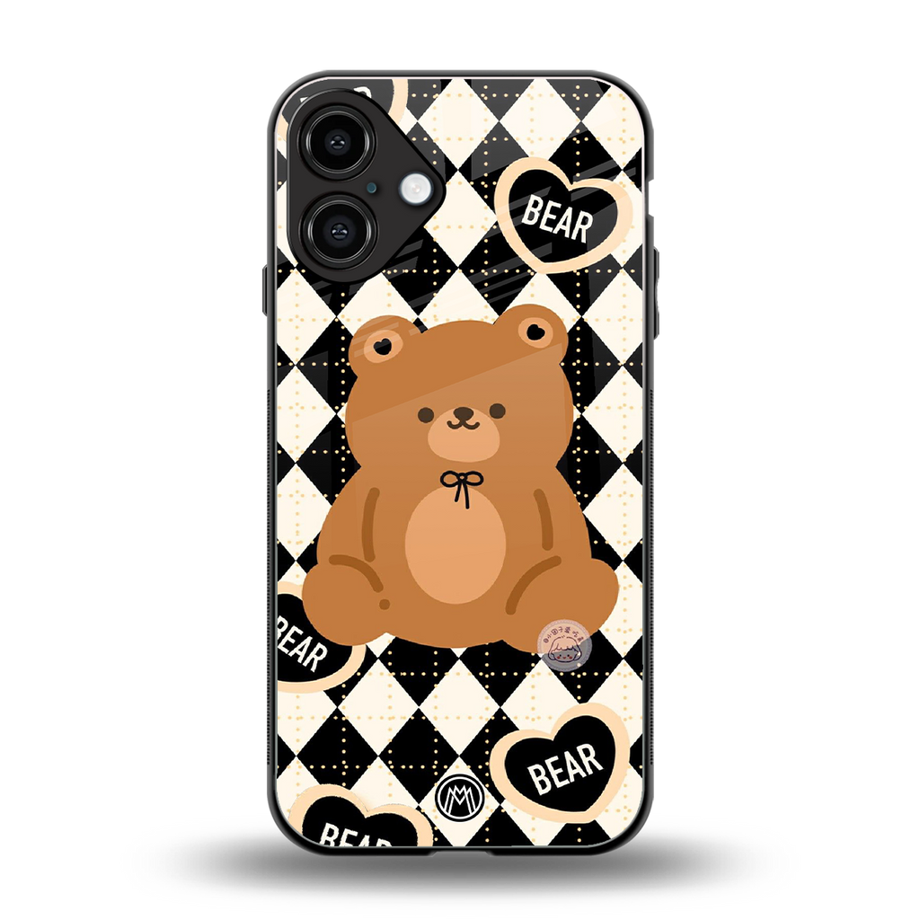 bear uniform pattern back phone cover | glass case for iphone 16 plus