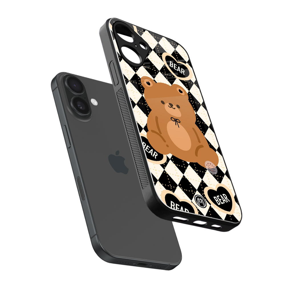 bear uniform pattern back phone cover | glass case for iphone 16 plus