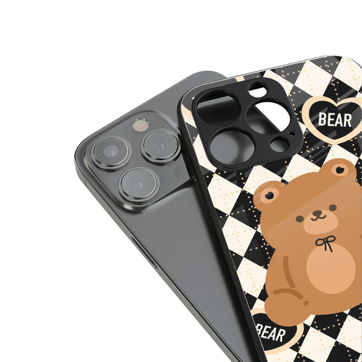 bear uniform pattern back phone cover | glass case for iphone 15 plus