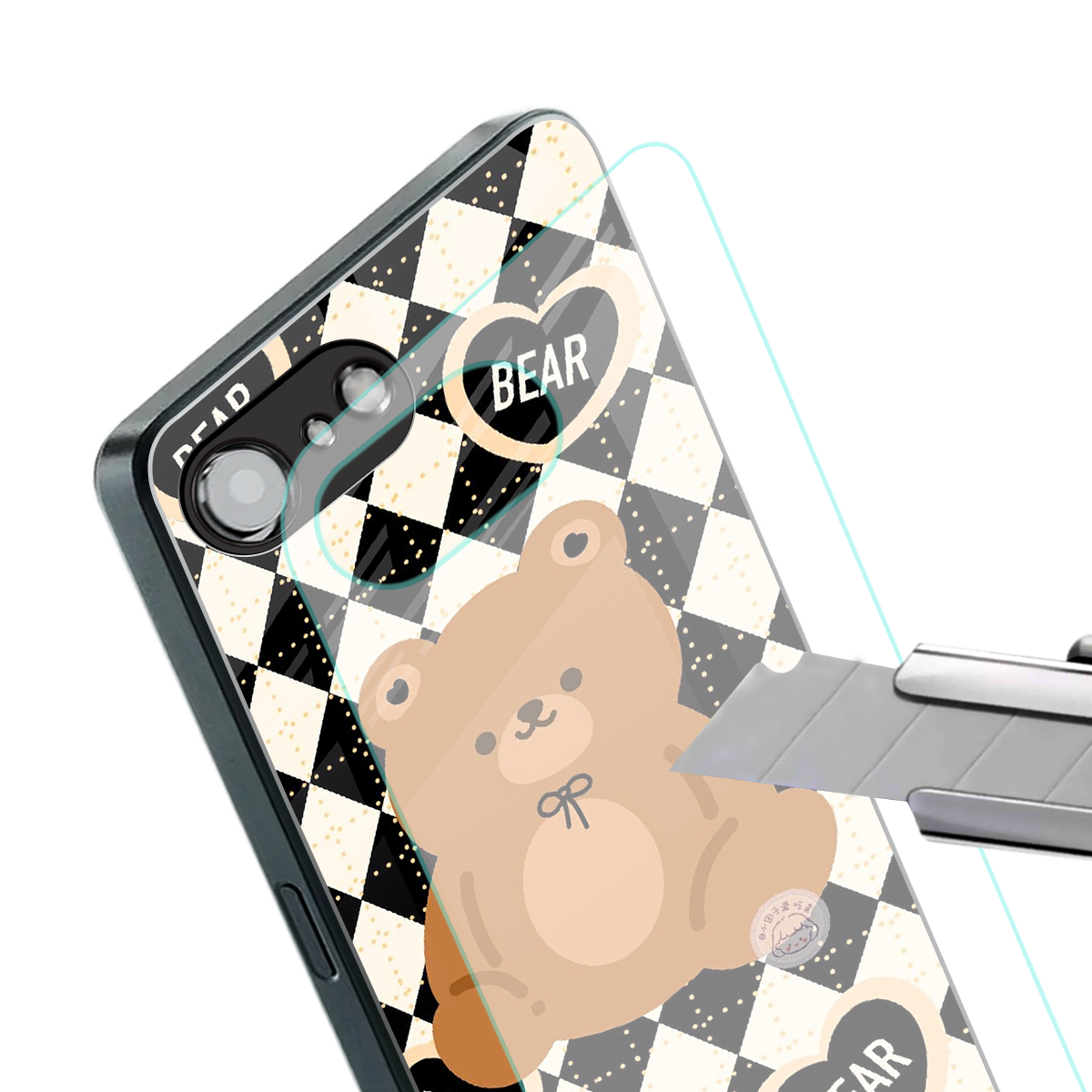 bear uniform pattern back phone cover | glass case for iphone 16e
