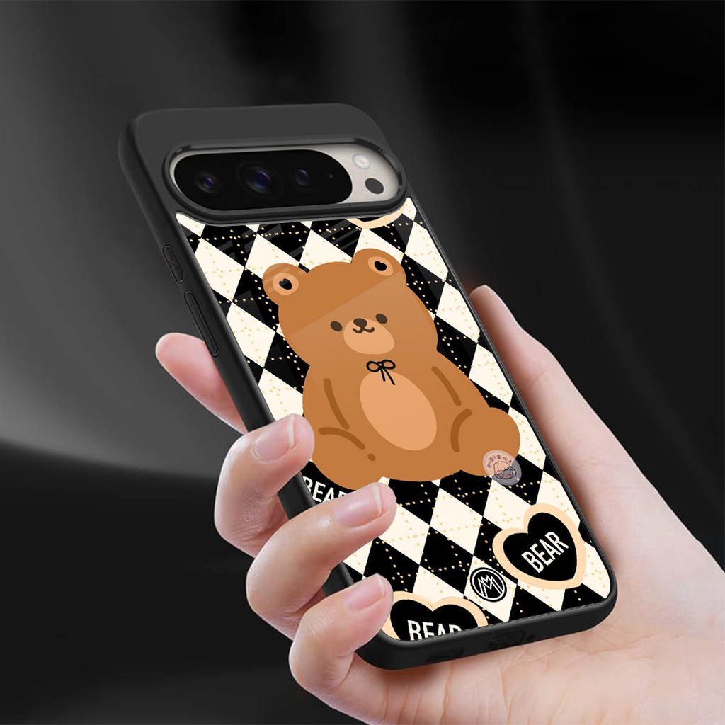 bear uniform pattern back phone cover | glass case for google pixel 9 pro xl