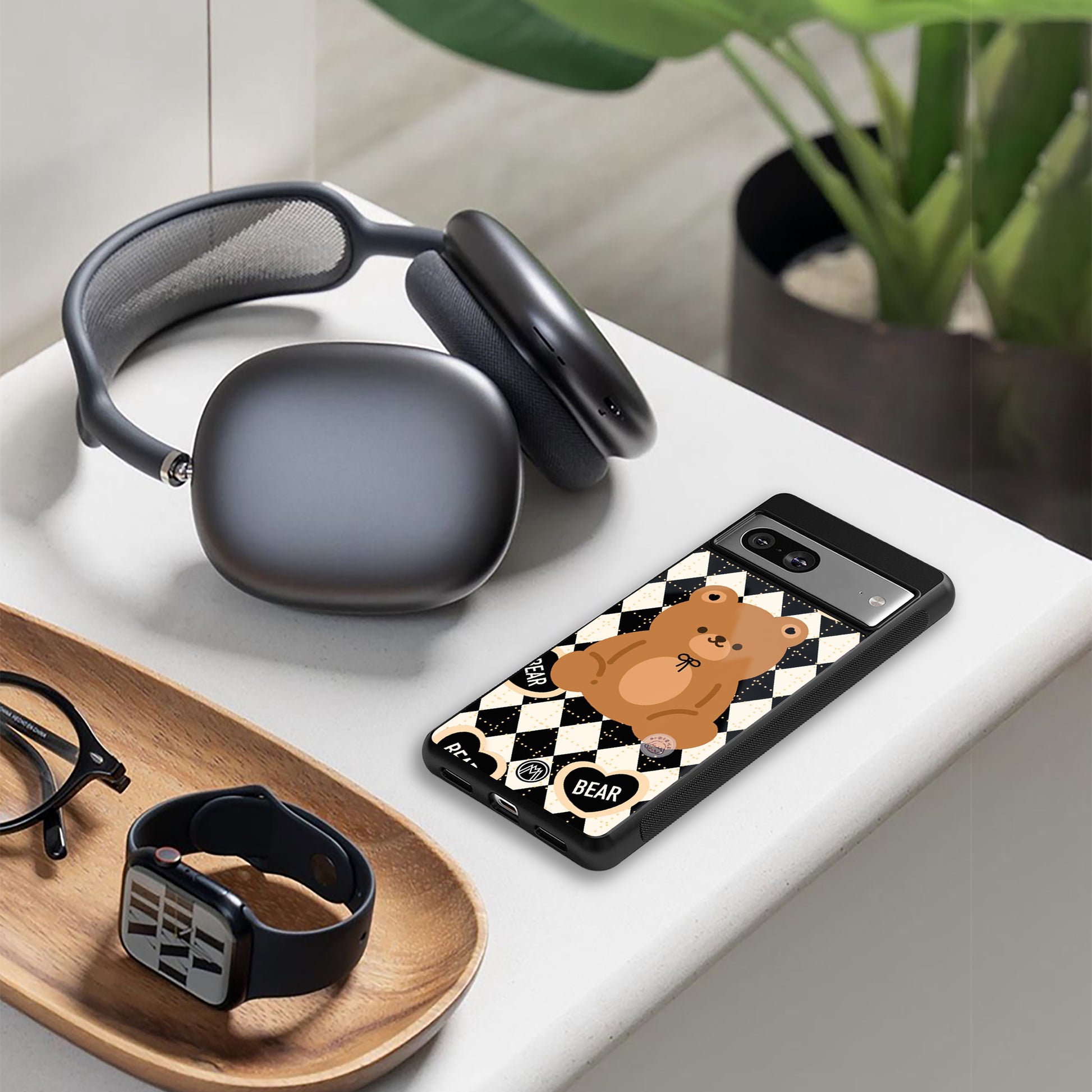 bear uniform pattern back phone cover | glass case for iphone 15 pro