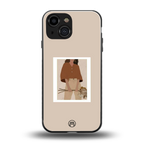 beige brown young lady art back phone cover | glass case for iphone 13 mini