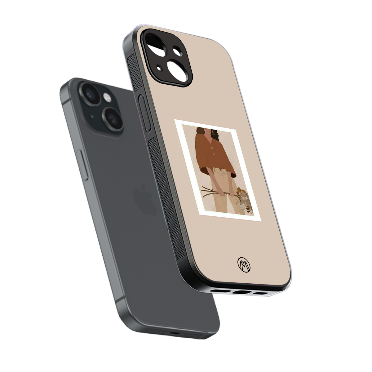 beige brown young lady art back phone cover | glass case for iphone 13 mini