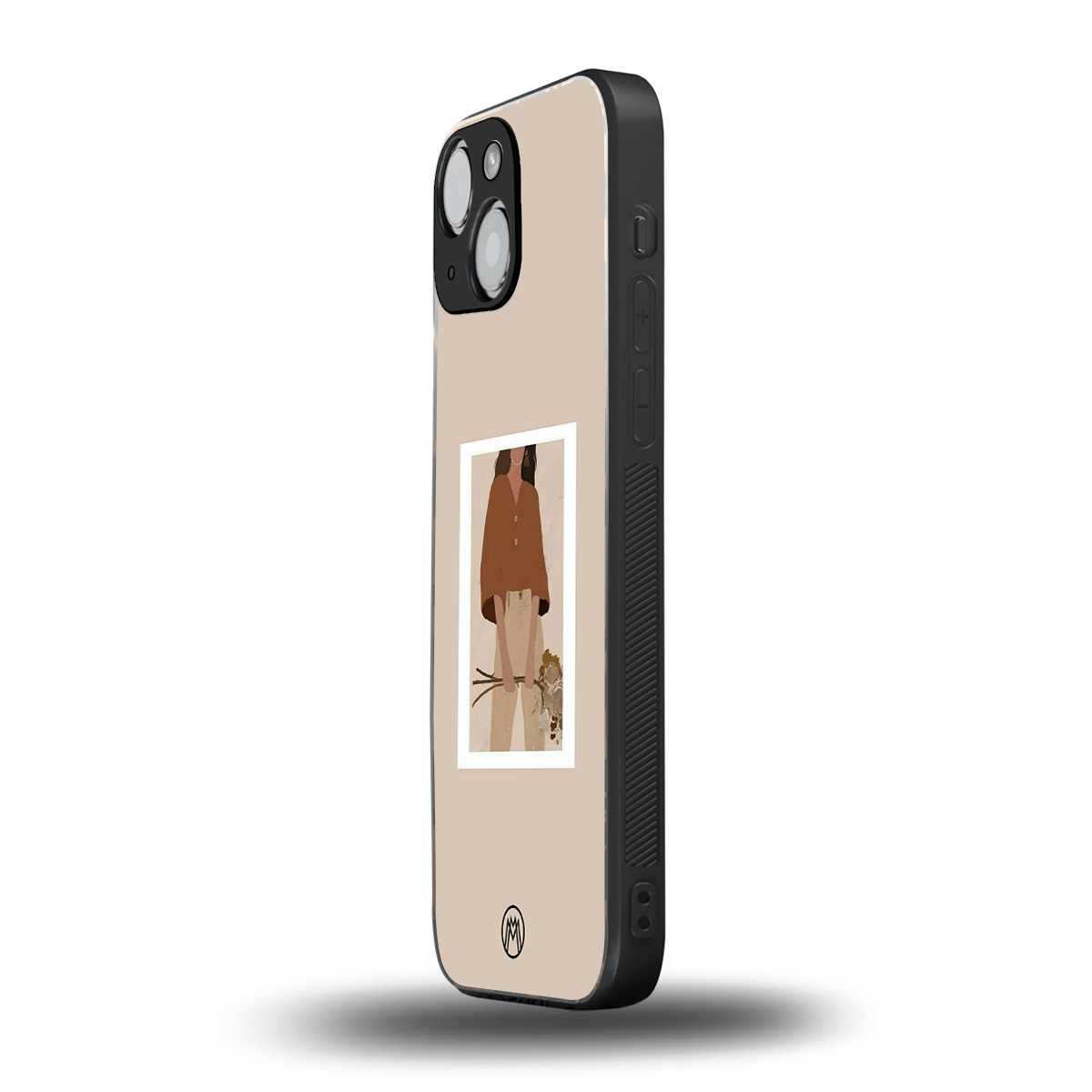 beige brown young lady art back phone cover | glass case for iphone 13 mini