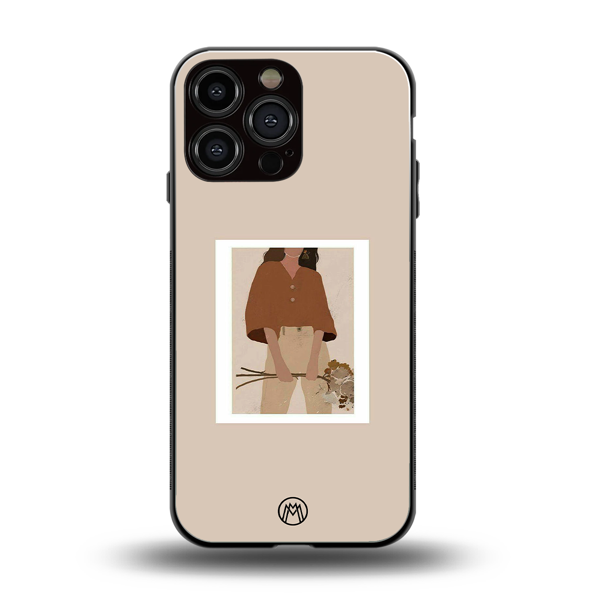 beige brown young lady art back phone cover | glass case for iphone 13 pro max
