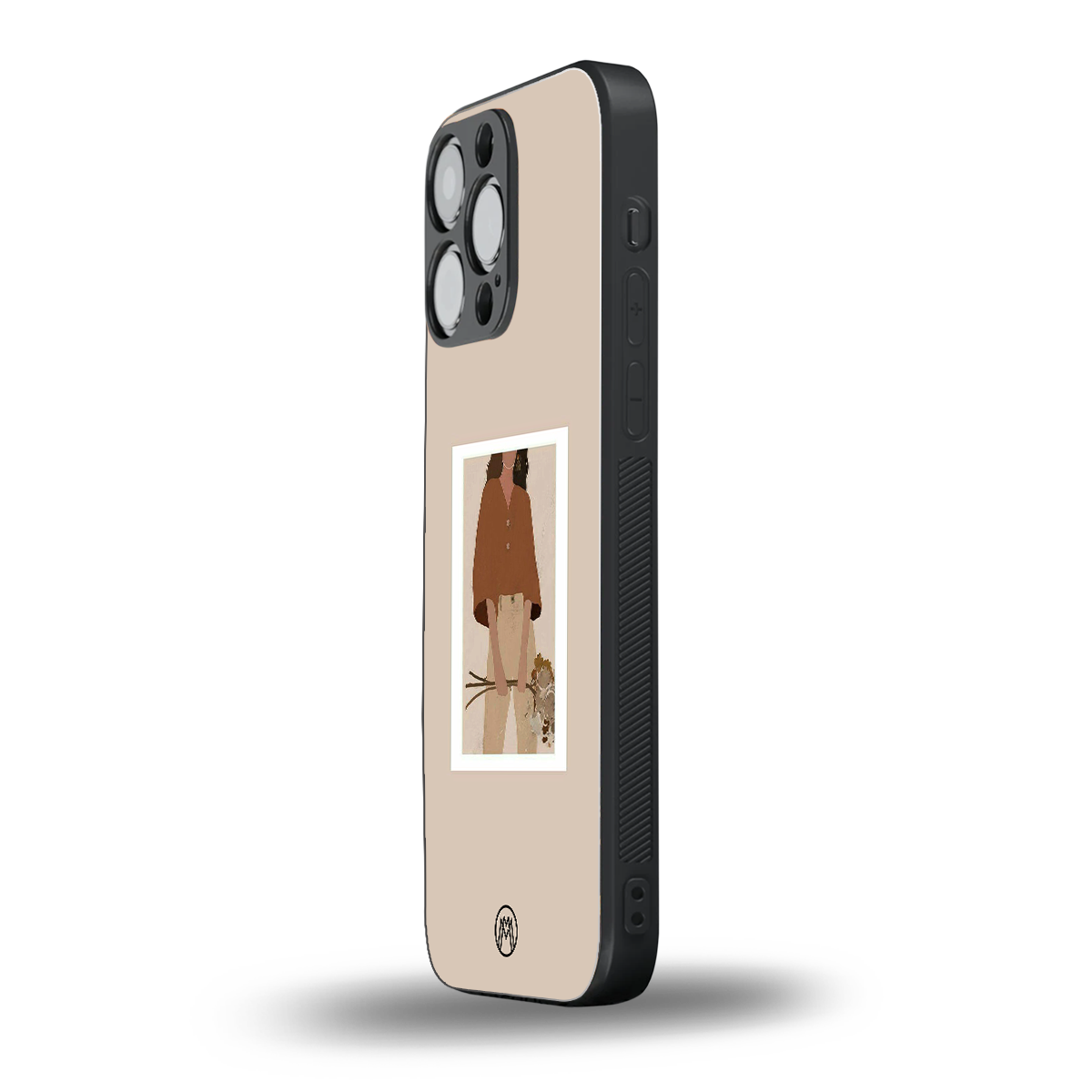 beige brown young lady art back phone cover | glass case for iphone 13 pro max