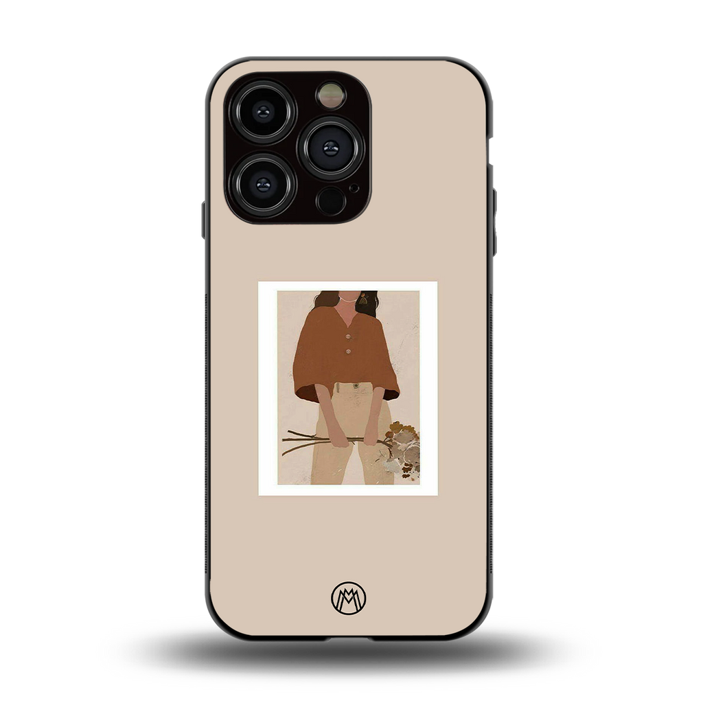 beige brown young lady art back phone cover | glass case for iphone 13 pro